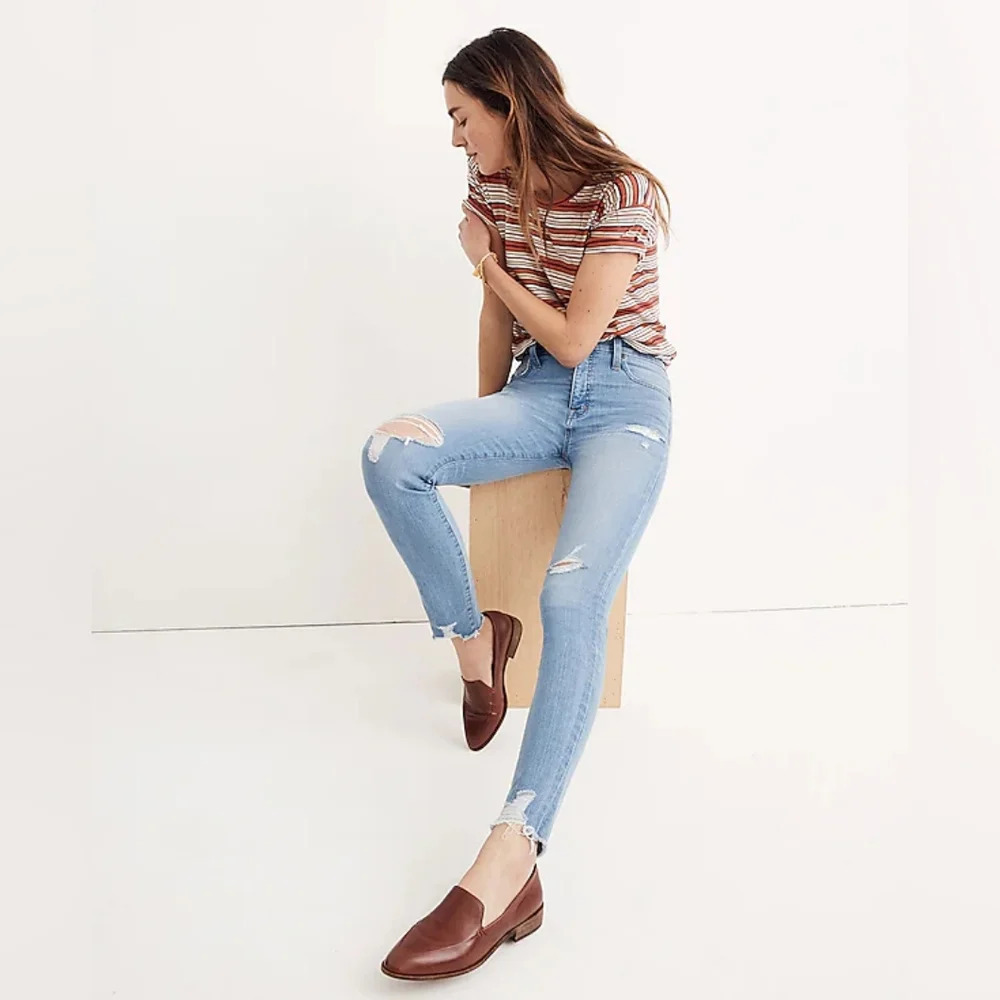 Madewell 9" High-Rise Medium Wash Distressed Hem Stretch Skinny Jeans‎ Size 26